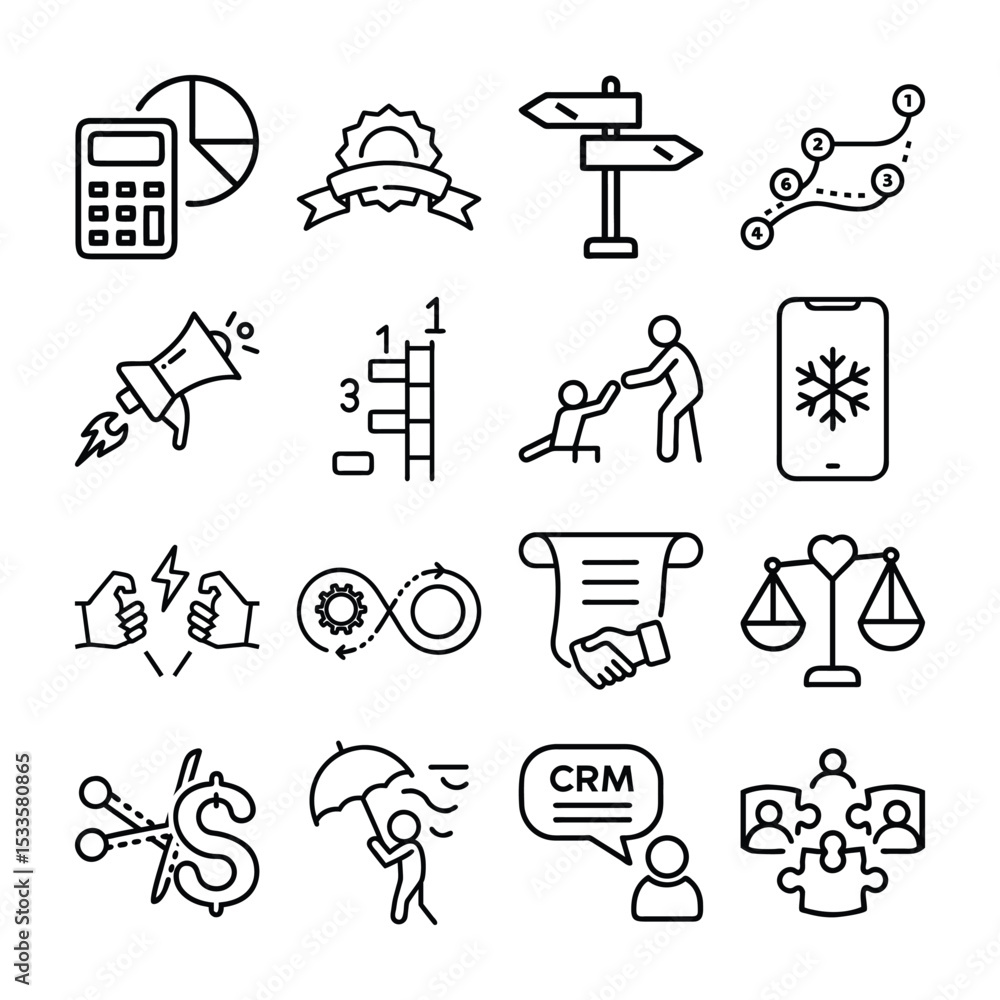 Fototapeta premium A collection of line icons representing various business concepts and processes