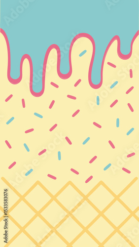 Playful ice cream cone design with melted glaze and colorful sprinkles transparency