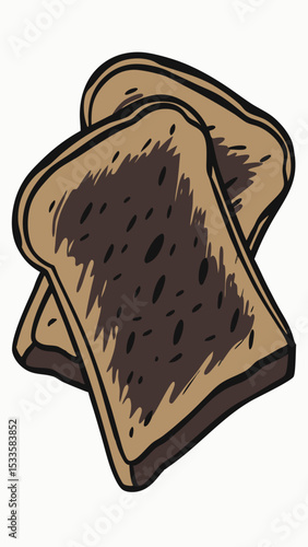 Two slices of toasted bread with charcoal tones for breakfast or food designs