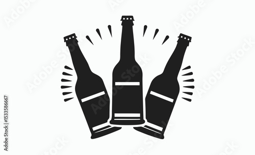 Cheers beer bottles silhouette simple flat icon,vector illustration 