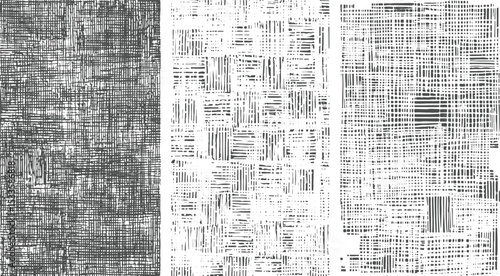 Abstract hand drawn texture set of three distinct backgrounds featuring woven patterns in black and white perfect for design projects