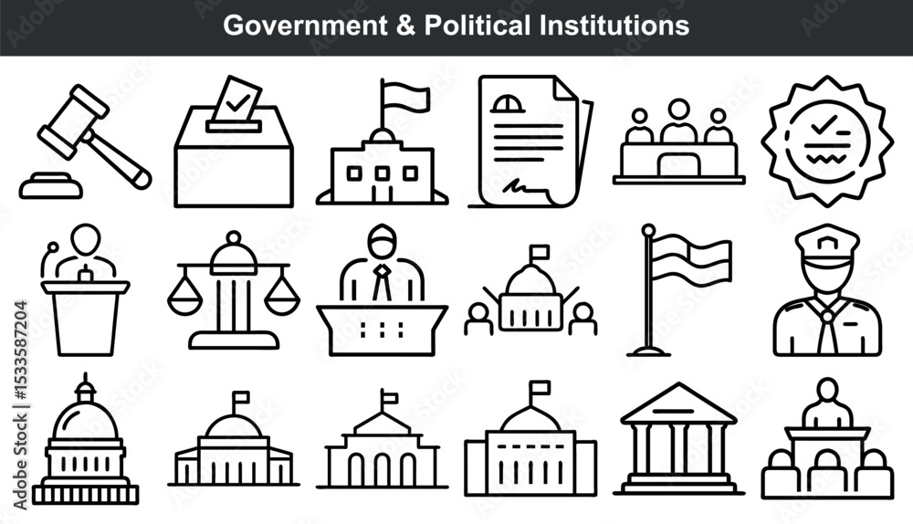 Naklejka premium Government political institutions icons set symbols