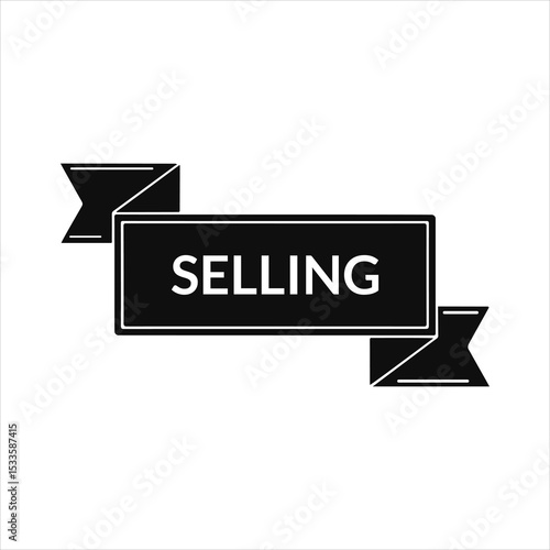 Selling Black Angular Ribbon Label on White Background