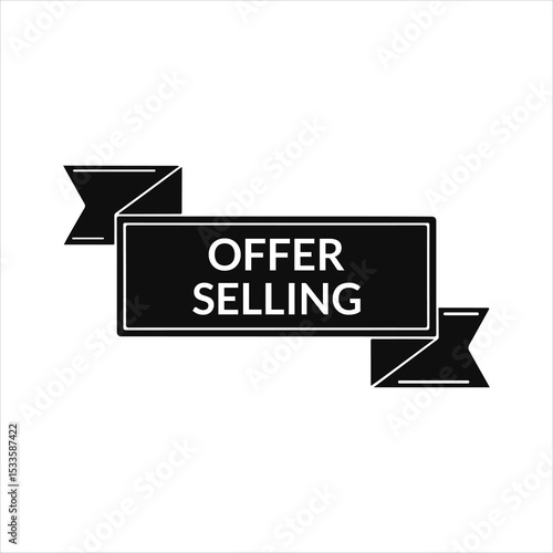 Offer selling black ribbon label on white background