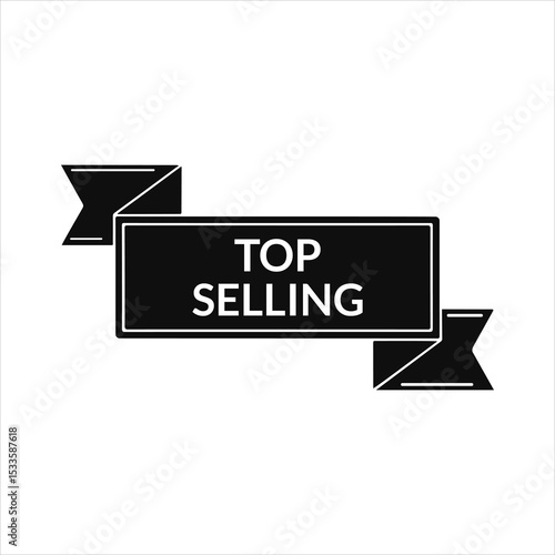 Top Selling Black Ribbon Label on White Background