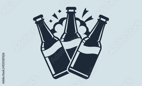 Cheers beer bottles silhouette simple flat icon,vector illustration 