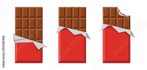 Milk chocolate bar in red wrapper stages