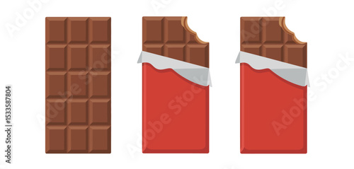 Milk chocolate bar stages whole half eaten and wrapper