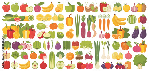 Assorted fresh fruits and vegetables flat lay