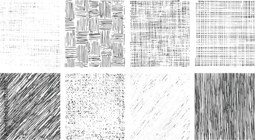 Collection of hand drawn textural grayscale patterns perfect for backgrounds and design elements in various creative projects and applications
