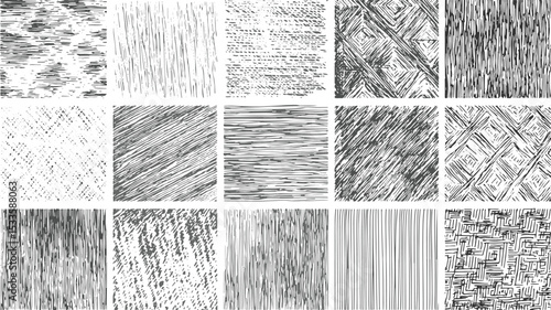 Collection of hand-drawn textures featuring various sketchy patterns created with a graphic pencil or pen ideal for design projects needing distressed aesthetics.