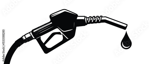 Black and white gas pump nozzle with fuel droplet