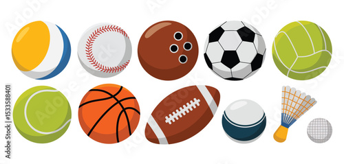 Collection of cartoon sports balls and equipment