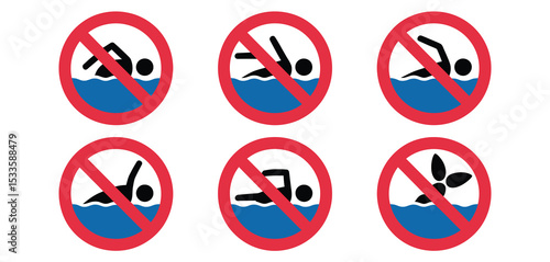 No swimming prohibited signs set illustration