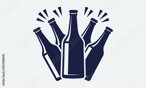 Cheers beer bottles silhouette simple flat icon,vector illustration 