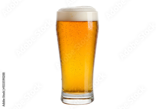 Refreshing Pint of Light Beer: Crisp, Golden Lager on white background