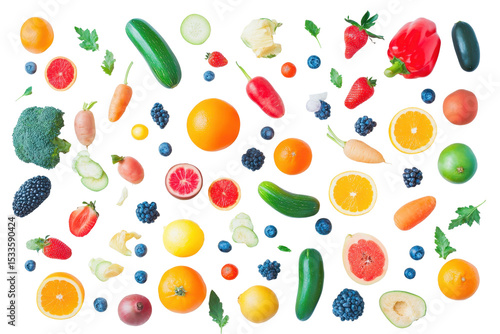 Wallpaper Mural Bright and vibrant assortment of fresh fruits and vegetables beautifully arranged on a light background highlighting seasonal produce Torontodigital.ca