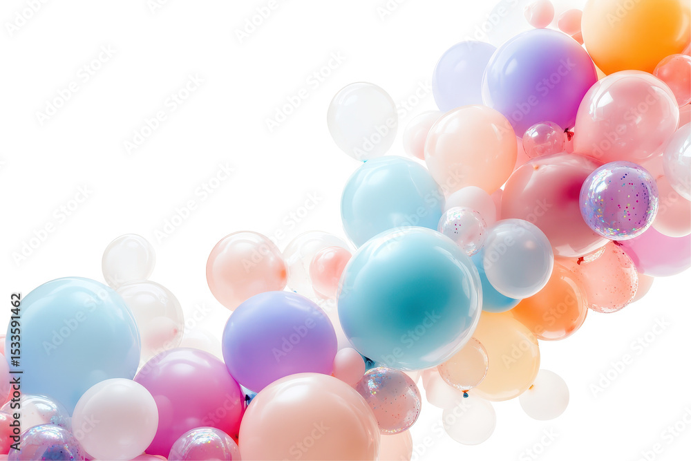 Vibrant collection of colorful party balloons floating gracefully on a transparent background bringing joy to celebrations and festive occasions Vibrant collection of colorful party balloons floating gracefully on a transparent background bringing joy to celebrations and festive occasions