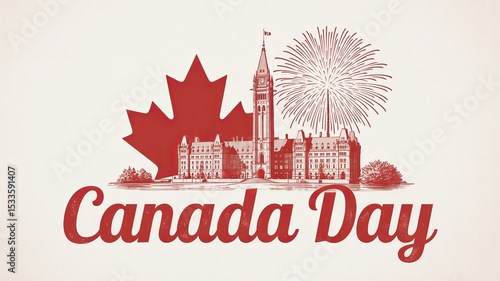Wallpaper Mural Canada Day Celebration with Fireworks, Maple Leaf, and Parliament Illustration Torontodigital.ca