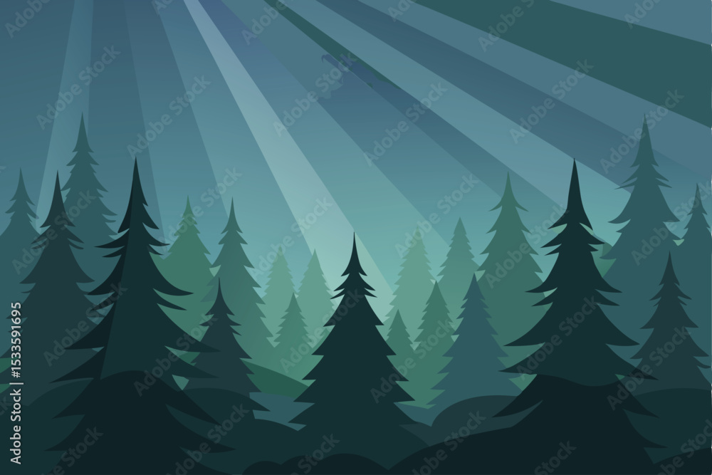 Obraz premium vector illustration of a forest landscape