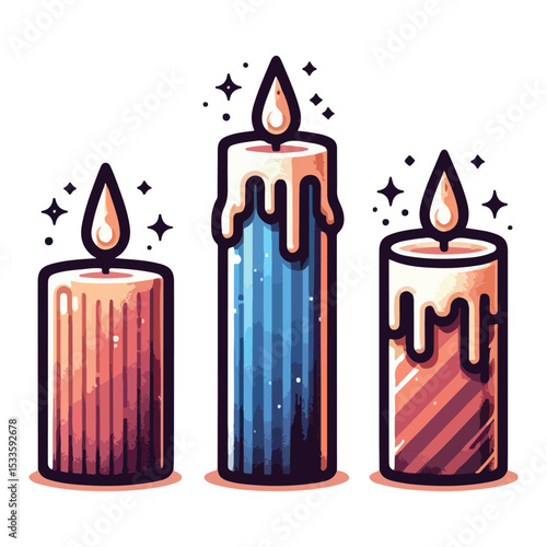 Three lit candles with striped design illustration