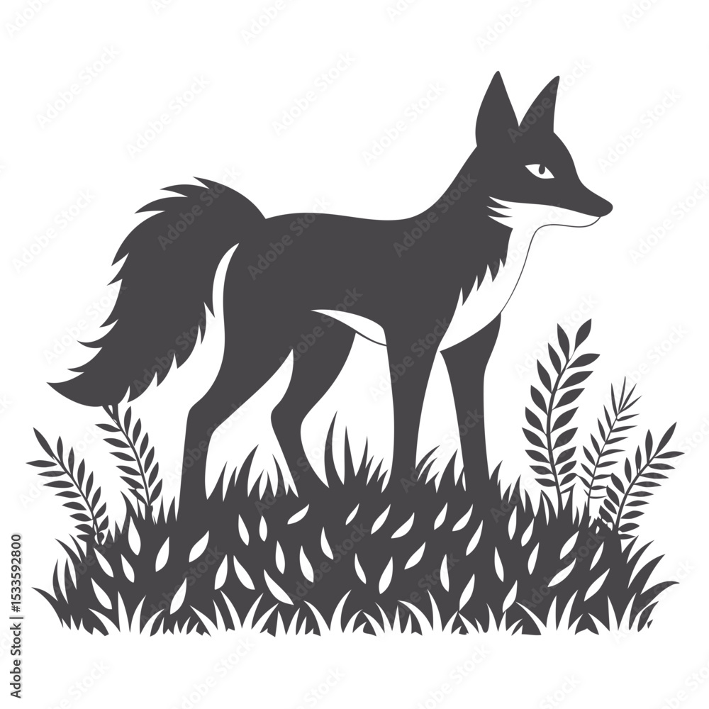Fototapeta premium Fox in grassland silhouette illustration