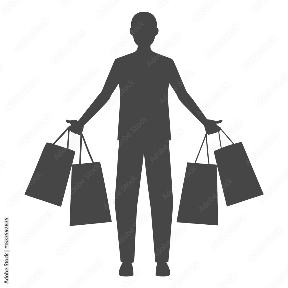 Person carrying shopping bags silhouette Person carrying shopping bags silhouette