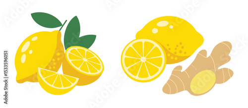 Lemons Ginger Slices Healthy Food Illustration