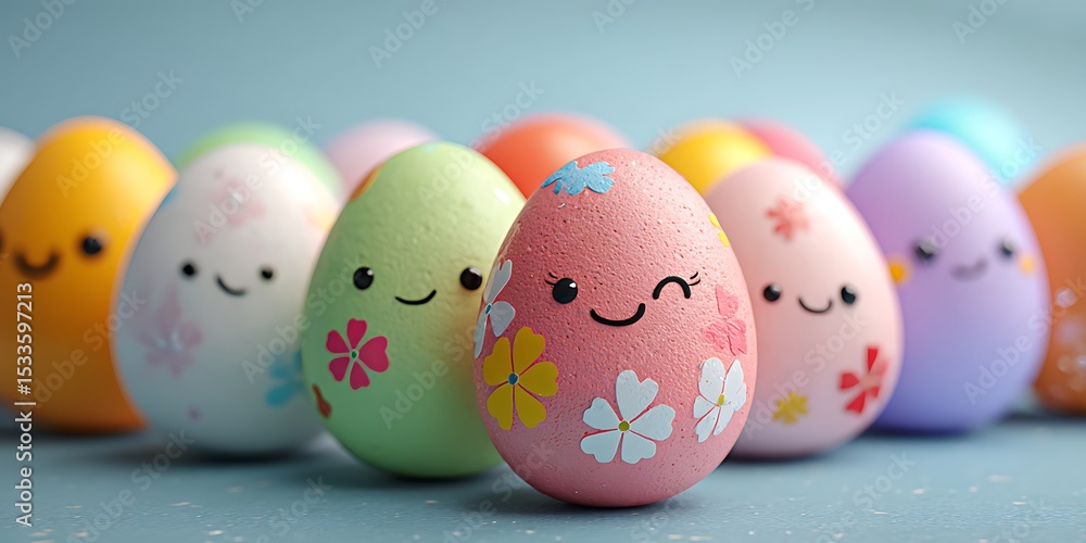 Fototapeta premium Easter Eggs Cute Decorated Eggs for Spring Holiday Celebrations