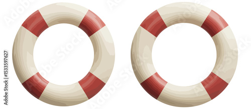 Two Classic Red and White Life Preservers Isolated