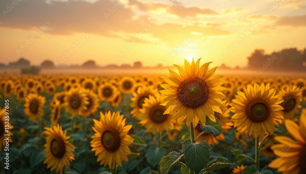 Fototapeta premium Sunflower Field at Sunrise