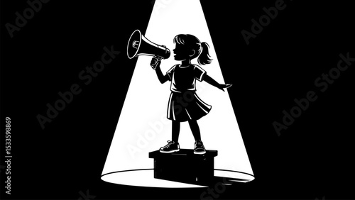 Silhouette of a Girl with Megaphone - Symbolizing Empowerment, Advocacy, and Social Change
