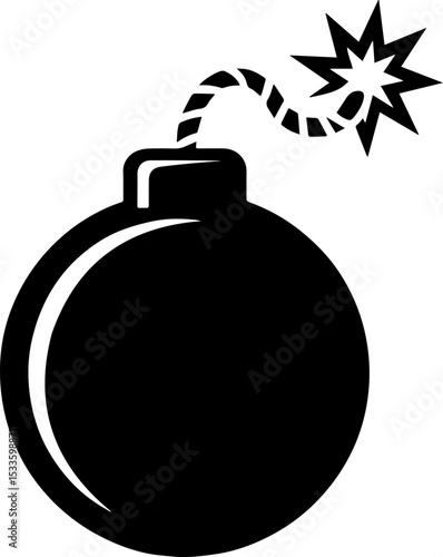 Black Silhouette of a Bomb with Fuse Symbolizing Danger and Explosion