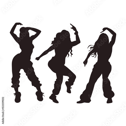 Silhouette of female hip-hop dancers in energetic poses.