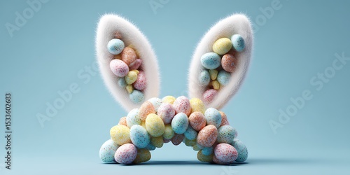 Easter Bunny Ears Filled with Pastel Eggs Festive Spring Celebration