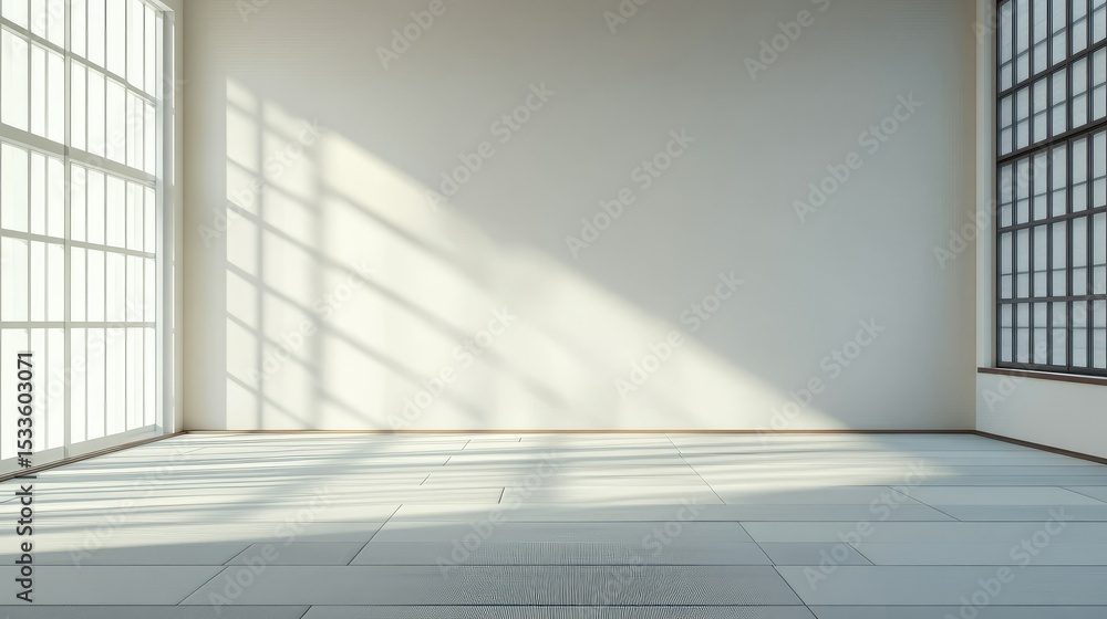 Fototapeta premium Minimal interior with tatami mat floor, empty and clean Japanese-inspired room design, high-resolution D rendering