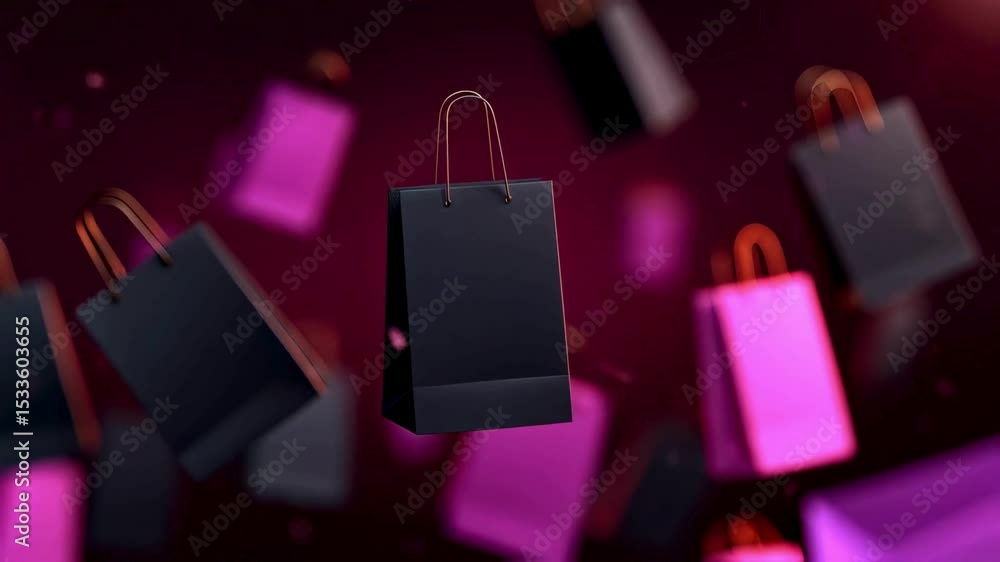 Black Friday Sale Floating Shopping Bags in Pink and Black