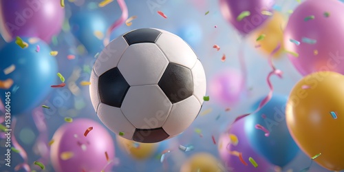 Soccer Ball Celebration Festive Balloons  Confetti Background
