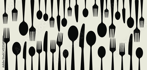 Black and white cutlery pattern background