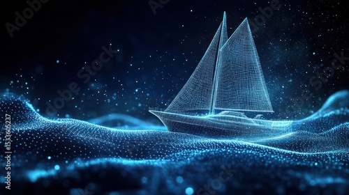 Digital sailboat on shimmering waves