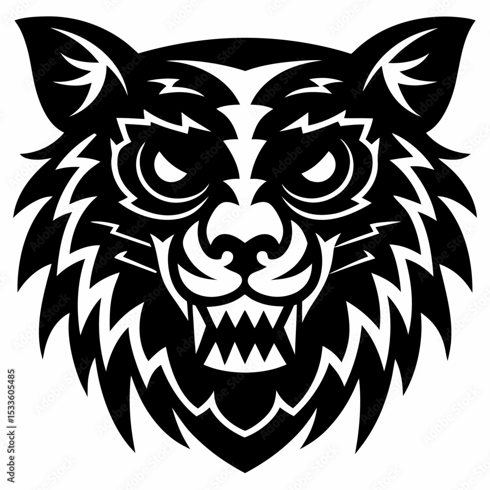 Obraz premium Tribal Style Carved Tiger Head with Lightning Design