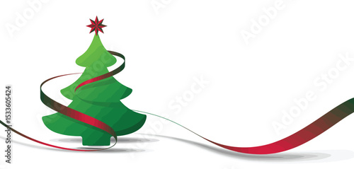 Abstract christmas tree with red ribbon design