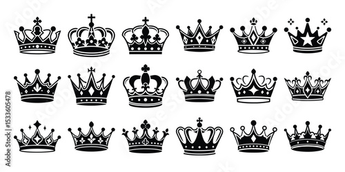 Crown Silhouette Icon Set for King, Queen, Monarchy and Luxury Themes