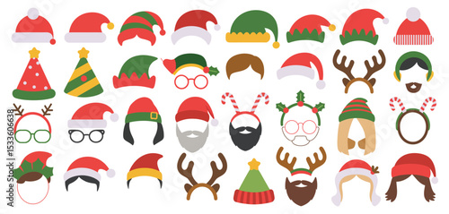 Christmas photo booth props collection flat design