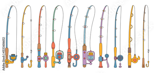 Collection of colorful cartoon fishing rods