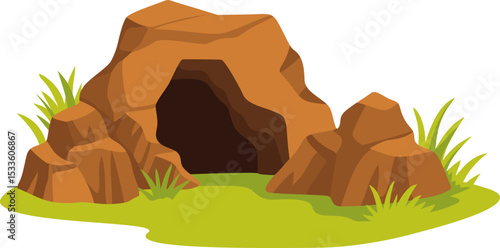 Cartoon Illustration of a Cave with Greenery

