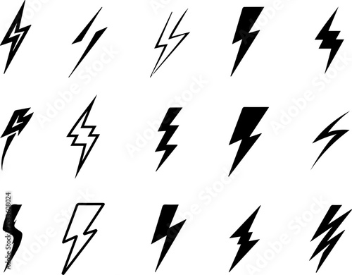Dynamic collection of lightning bolt designs showcasing various styles and shapes
