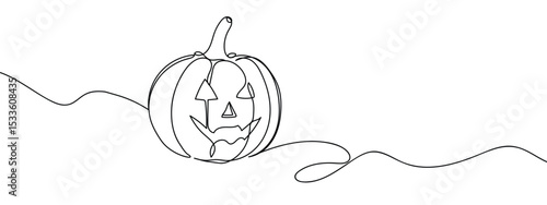 Continuous line Halloween pumpkin Vector lines, cut background, editable strokes.