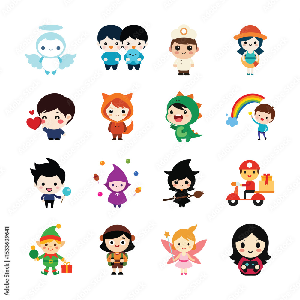 Charming Cartoon Characters A Vibrant Collection of Playful Costumes and Whimsical Designs Depicting Fantasy and Everyday Life Charming Cartoon Characters A Vibrant Collection of Playful Costumes and Whimsical Designs Depicting Fantasy and Everyday Life