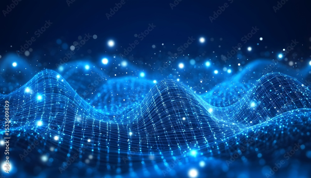 Obraz premium Digital wave pattern of glowing points and lines.